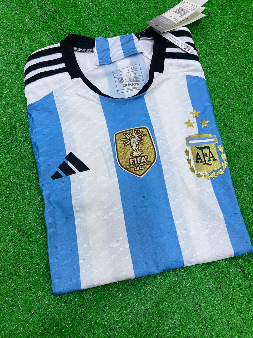 Argentina PLAYER VERSION WC Home 3 Star Jersey With FIFA Champions Badge