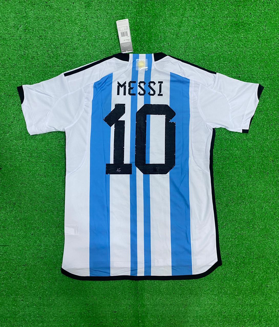 Argentina MESSI 10 WC Home 3 Star Jersey With FIFA Champions Badge