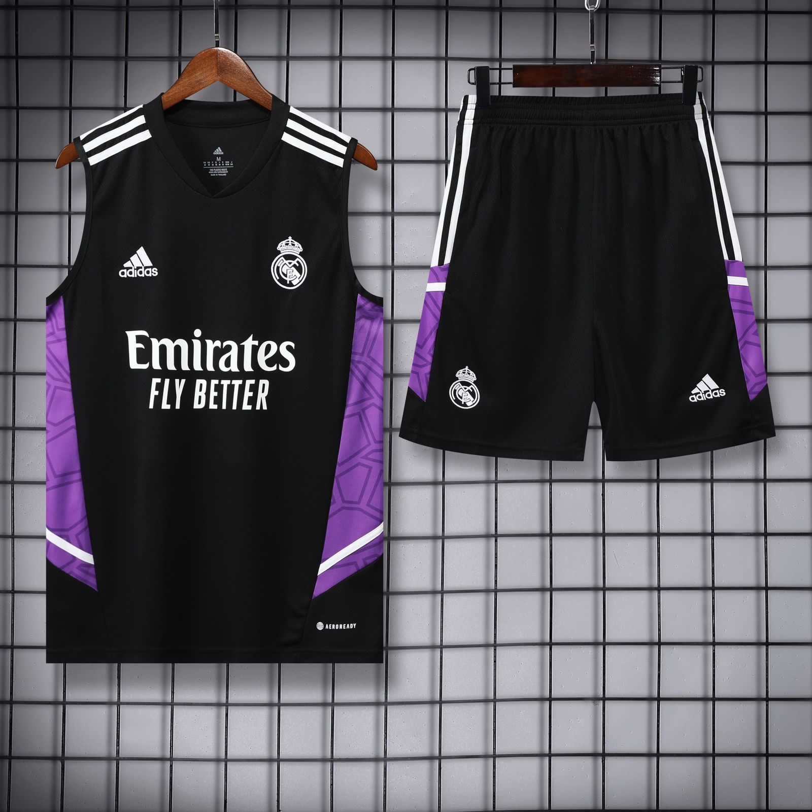 Real Madrid Black & Purple Sleeveless Jersey With Shorts